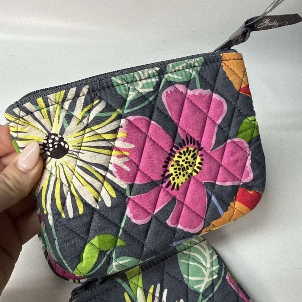 Vera Bradley JAZZY BLOOMS COSMETIC TRIO Set of 3 Travel Zip Organizer Cases